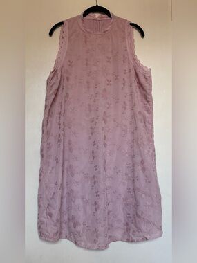 Pink Mauve Floral Embroidered Sleeveless Dress